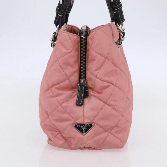 PRADA Quilted Chain Tote Bag Nylon Pink Silver - Picture 4 of 15